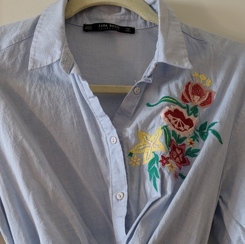 Zara denimn wrap shirt with flower detail